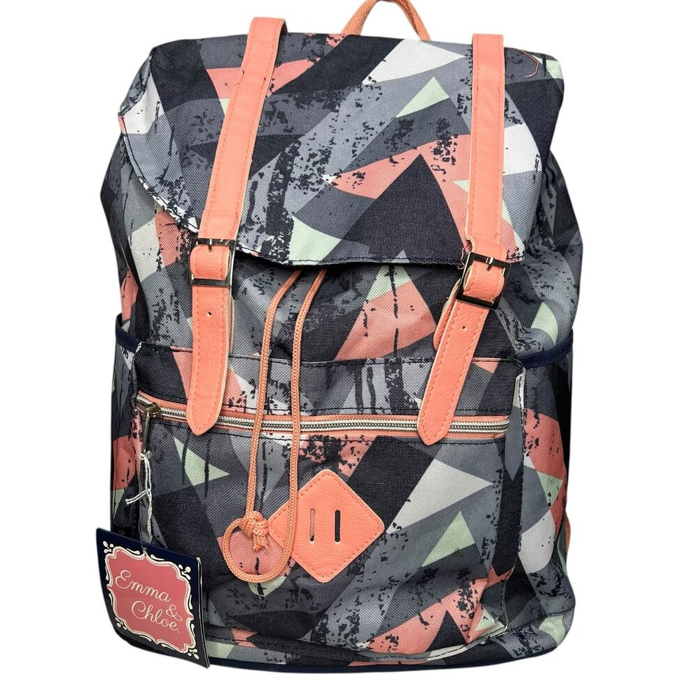Emma & Chloe Backpack Gray Peach Geometric Abstract Modern‎ School Travel Casual